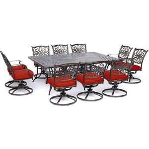 Hanover Traditions 11 - Piece Dining Set with Swivel Rockers - Red, , hires