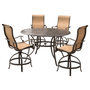 Hanover Manor 5-Piece High-Dining Bar Set with Cast-Top Table and Sling Bar Chairs, , hires