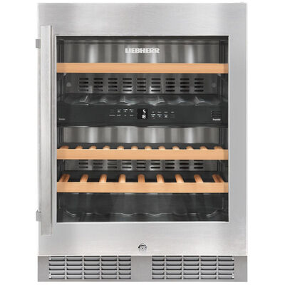 Liebherr 24 in. Undercounter Wine Cabinet with Wood Racks, Dual Temperature Zones & 34 Bottle Capacity - Stainless Steel | WU3400