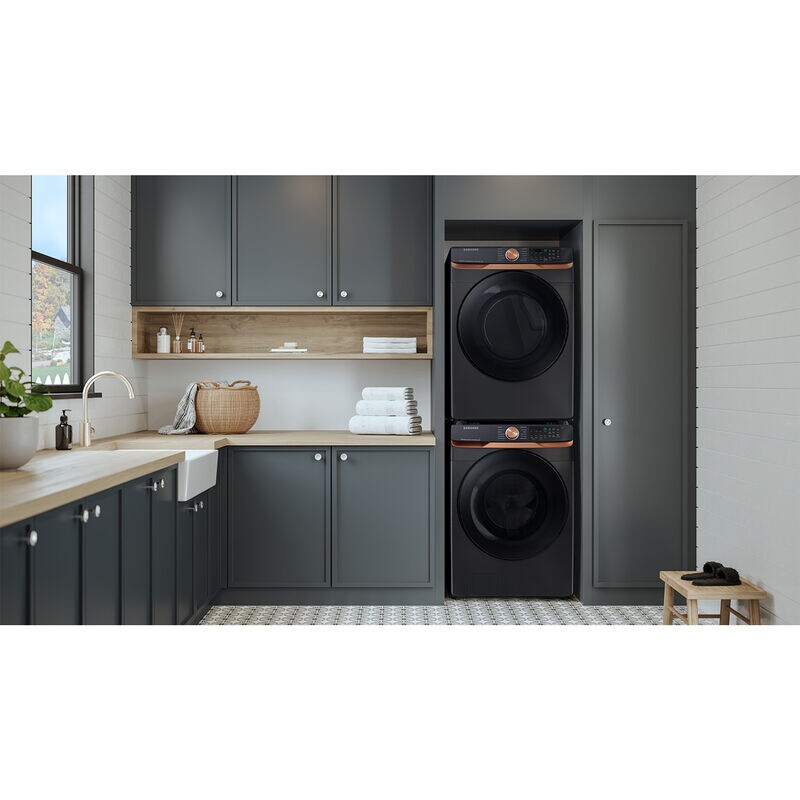 Samsung 27 in. 7.5 cu. ft. Smart Stackable Electric Dryer with Sanitize+, Steam Cycle & Sensor Dry - Brushed Black, Brushed Black, hires