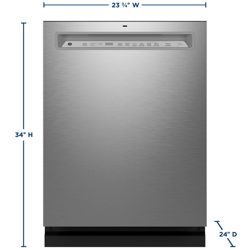 GE 24 in. Front Control Flush-Mount Dishwasher with 47 dBa Sound Level, 3rd-Rack, Dry Boost & Pocket Handle - Fingerprint Resistant Stainless, Fingerprint Resistant Stainless, hires