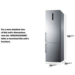 Summit 24 in. 11.7 cu. ft. Counter Depth Bottom Freezer Refrigerator - Stainless Steel, , hires
