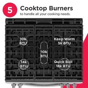 Frigidaire Gallery 30 in. 5.1 cu. ft. Air-Fry True European Convection Steam Gas Range with 5 Sealed Burners - Stainless Steel, , hires