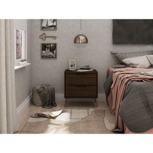 Manhattan Comfort Rockefeller Mid-Century Modern 2-Drawer Nightstand - Brown, Brown, hires