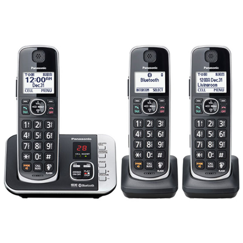 Panasonic 3 Handset Cordless Phone - Metallic Black, , hires