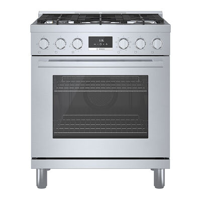Bosch 800 Series 30 in. 4.0 cu. ft. Convection Oven Freestanding Dual Fuel Range with 5 Sealed Burners - Stainless Steel | HDS8055U