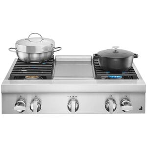 JennAir Noir 36 in. 4-Burner Natural Gas Rangetop with Griddle, Simmer Burner & Power Burner - Stainless Steel, , hires