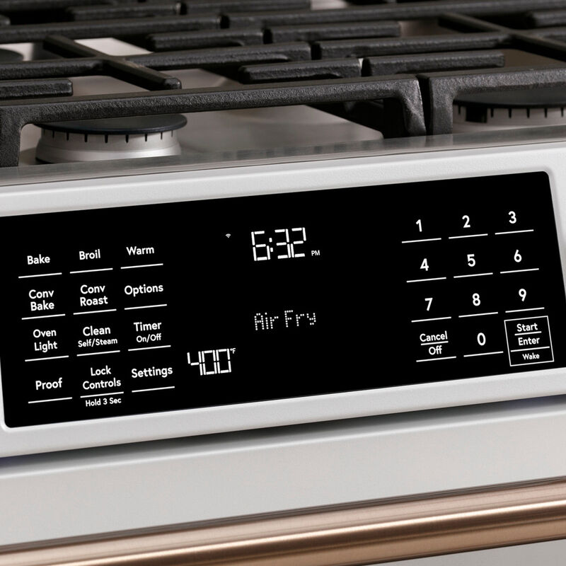 Cafe 30 in. 5.6 cu. ft. Smart Air Fry True European Convection Slide-In Gas Range with 6 Sealed Burners & Griddle - Stainless Steel, Stainless Steel, hires