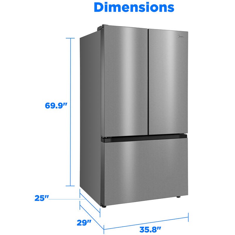 Midea 36 in. 26.5 cu. ft. Smart Counter Depth French Door Refrigerator with Internal Water Autofill Pitcher - Stainless Steel, , hires