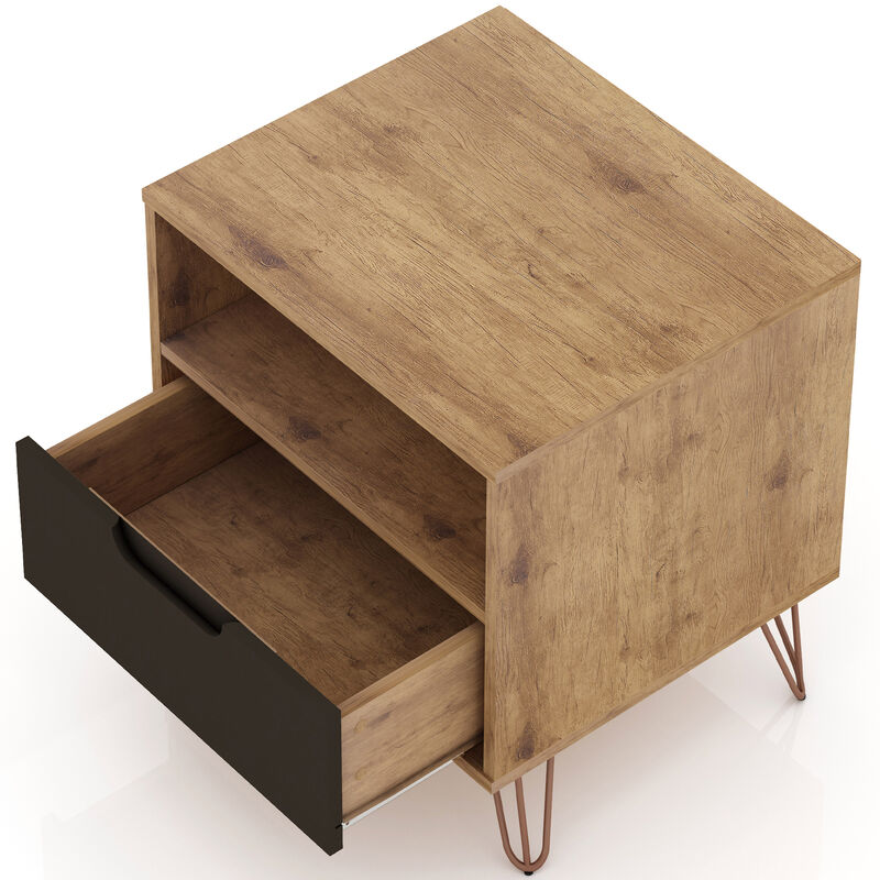 Manhattan Comfort Rockefeller Mid-Century Modern 1-Drawer Nightstand Textured Gray, , hires