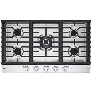 LG 36 in. 5-Burner Smart Natural Gas Cooktop with Griddle, Simmer Burner & Power Burner - Stainless Steel, , hires