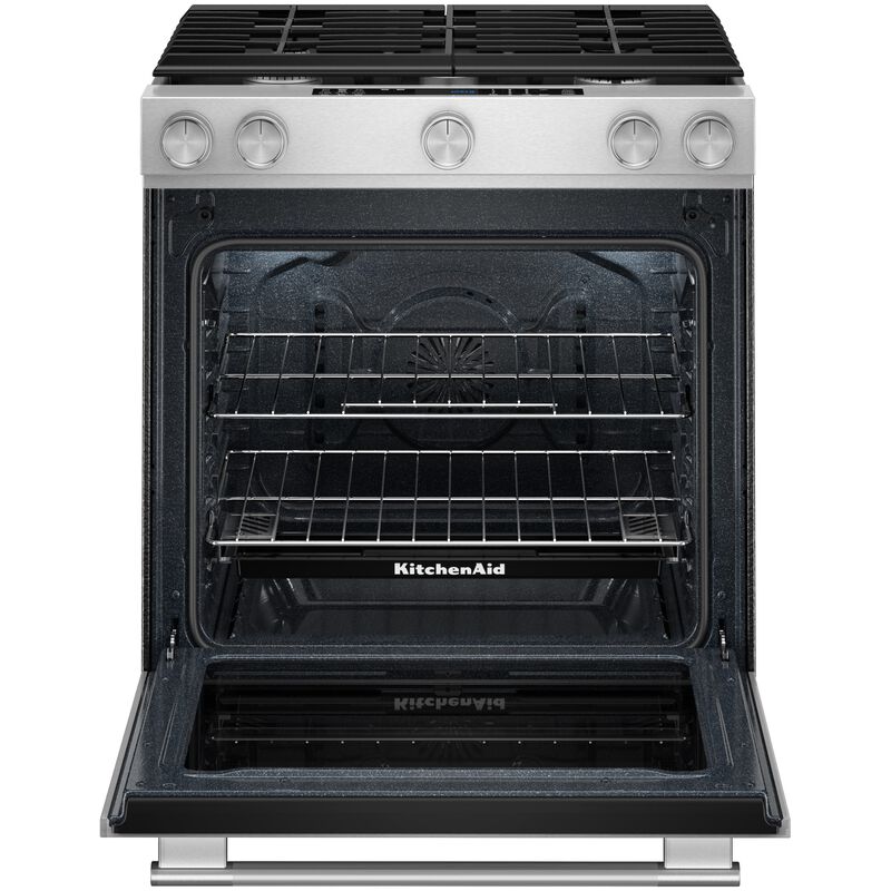 KitchenAid 30 in. 7.1 cu. ft. Air-Fry True European Convection Steam Oven Slide-In Dual Fuel Range with 5 Sealed Burners - Stainless Steel with PrintShield Finish, , hires