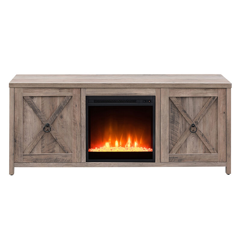 Hudson & Canal Granger 58" TV Stand With Crystal Fireplace Insert - Gray Oak, , hires