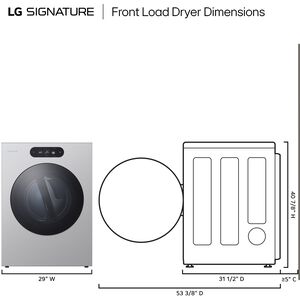 LG SIGNATURE 29 in. 9.0 cu. ft. Smart Stackable Gas Dryer with Built-In Intelligence, TurboSteam, AI Sensor Dry & Sanitize Cycle - Brushed Platinum Steel, , hires