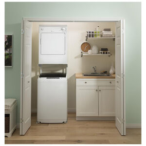 GE Space-Saving 24 in. 2.8 cu. ft. Stationary Washer with Stainless Steel Basket - White, , hires