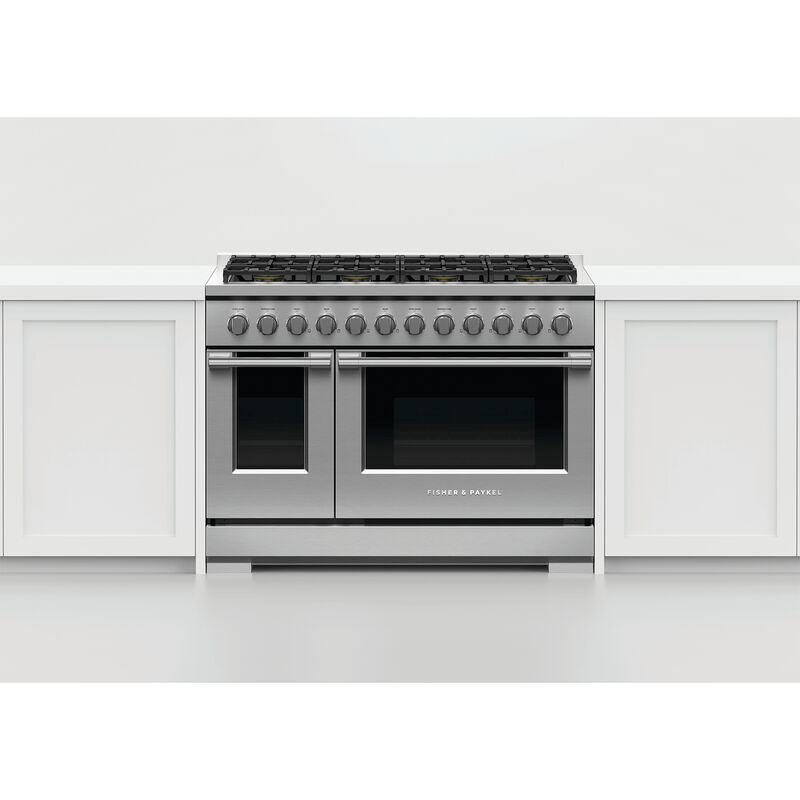 Fisher & Paykel Series 7 Professional 48 in. 7.7 cu. ft. Standard Convection Double Oven Gas Range with 8 Sealed Burners - Stainless Steel, , hires