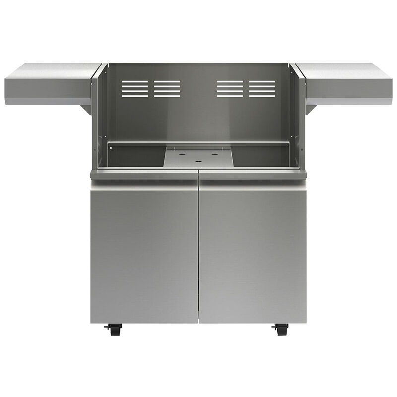 Wolf 30" Stainless Steel Cart with Wheels, Self-Closing Doors, and Fold Down Side Shelves for OG30, , hires