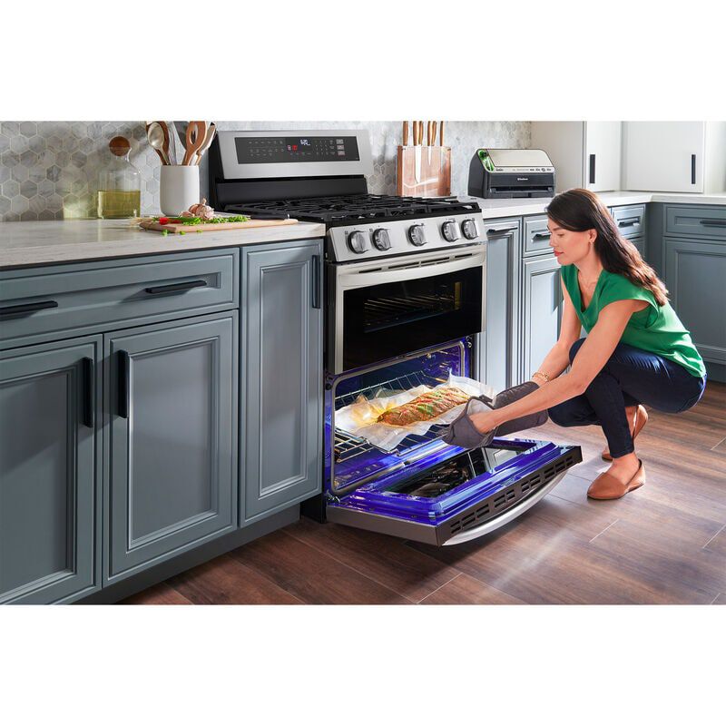 LG 30 in. 6.9 cu. ft. Smart Air Fry True European Convection Double Oven Gas Range with 5 Sealed Burners - Stainless Steel, , hires