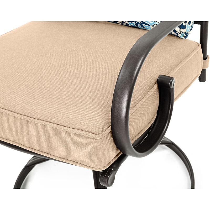 Hanover Montclair 7-Piece Dining Set with 6 Swivel Rockers - Tan/Brown, , hires