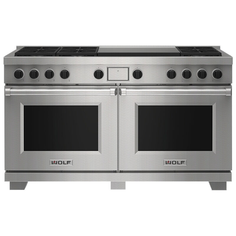 Wolf 60 in. 9.6 cu. ft. Smart Convection Double Oven Freestanding LP Dual Fuel Range with 7 Sealed Burners & Griddle - Stainless Steel, , hires
