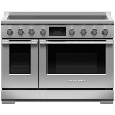 Fisher & Paykel Series 11 Professional 48 in. 6.9 cu. ft. Smart Air Fry Convection Double Oven Freestanding Electric Range with 6 Induction Zones - Stainless Steel | RIV3486