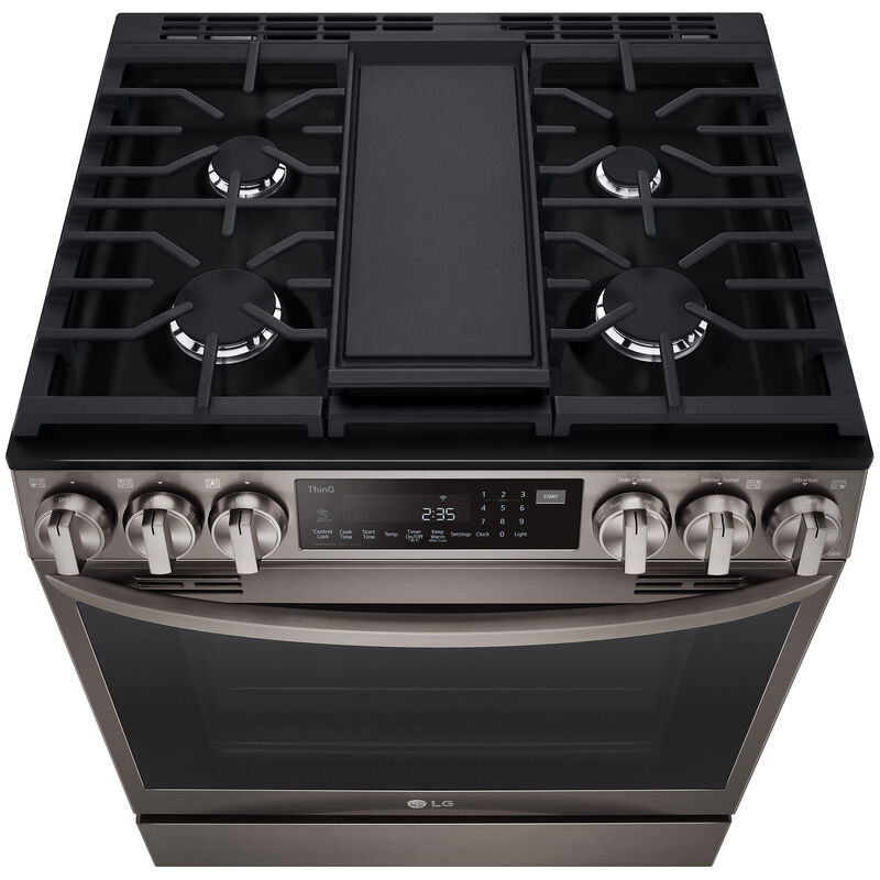 LG 30 in. 6.3 cu. ft. Smart Air Fry Convection Oven Slide-In Gas Range with  5 Sealed Burners & Griddle - Black with Stainless Steel