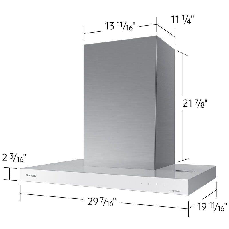 Samsung 30 in. Smart Convertible Chimney Style Range Hood with 630 CFM, 4 Fan Speeds & 1 LED Light - White, , hires