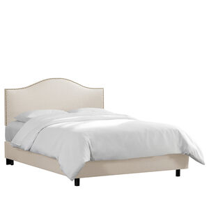 Skyline Queen Nail Button Bed in Linen - Talc, Cream, hires