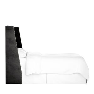 Skyline Twin Nail Button Tufted Wingback Headboard in Velvet - Black, Black, hires