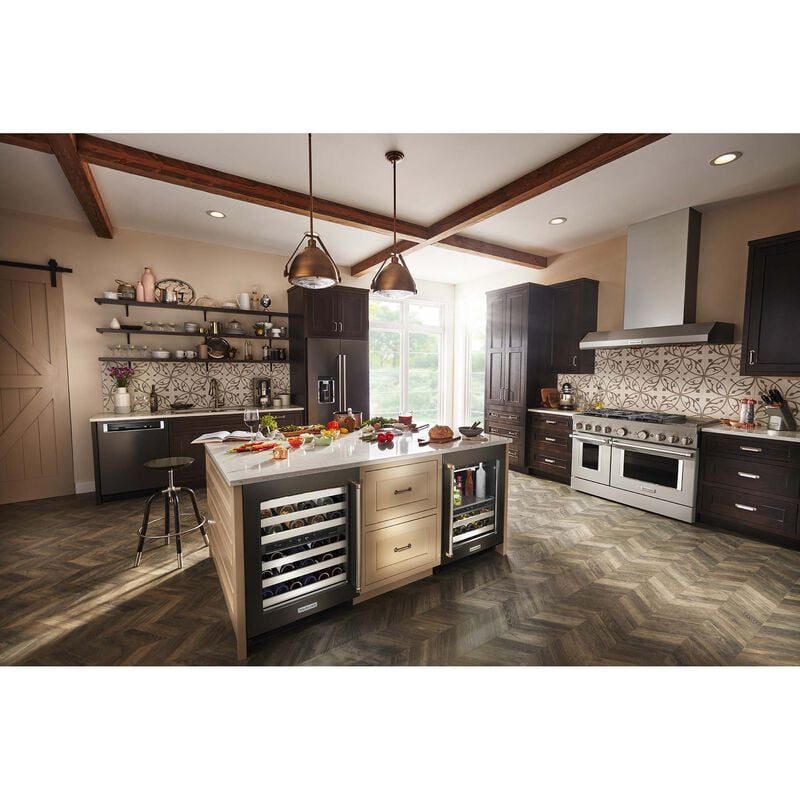 KitchenAid 24 in. Undercounter Wine Cooler with Metal Racks, Dual Temperature Zones & 46 Bottle Capacity - Black Stainless Steel, Black Stainless, hires