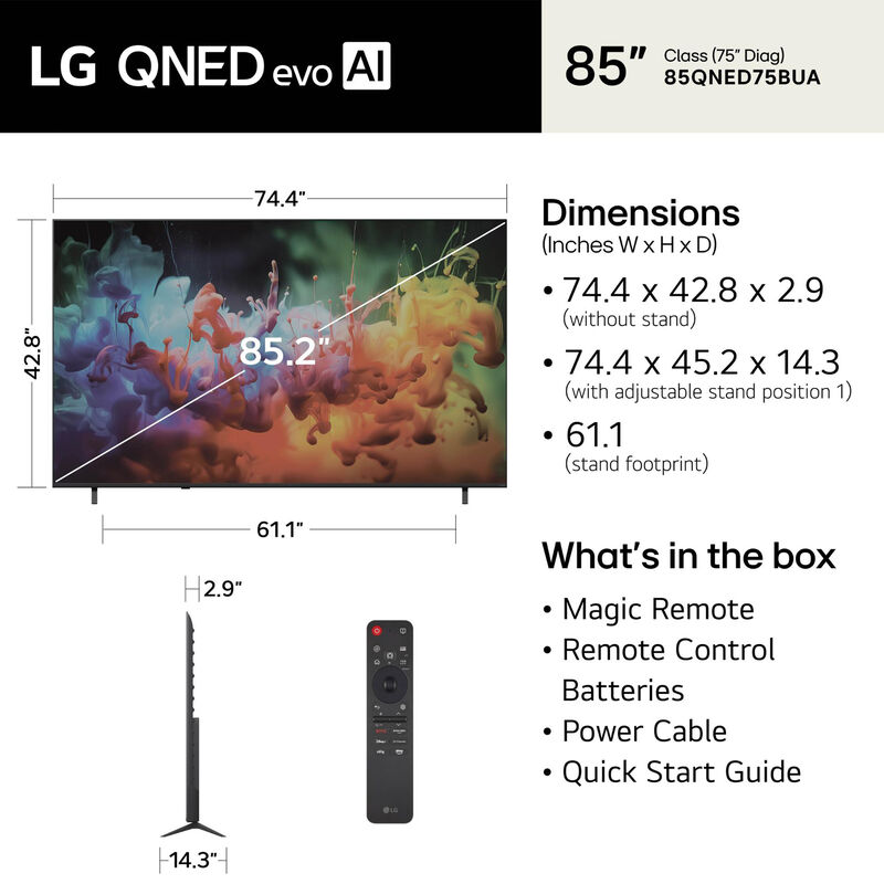 LG - 85" Class QNED75B QNED Mini-LED 4K UHD Smart webOS TV, , hires