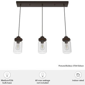 Hunter Devon Park 4.5 in. 3-Light Linear Cluster Ceiling Light with Clear Glass - Onyx Bengal, , hires