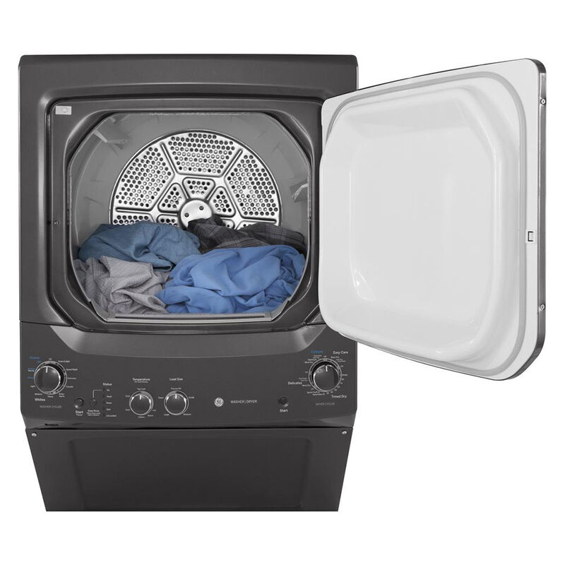 GE 27 in. Laundry Center with 3.8 cu. ft. Washer with 11 Wash Programs & 5.9 cu. ft. Gas Dryer with 4 Dryer Programs & Wrinkle Care - Gray, Gray, hires