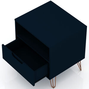 Manhattan Comfort Rockefeller Mid-Century Modern 1-Drawer Nightstand Tatiana Midnight Blue, Midnight Blue, hires
