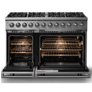 Viking 5 Series 48 in. 7.3 cu. ft. True European Convection Double Oven Dual Fuel Range with 8 Sealed Burners - Stainless Steel, , hires