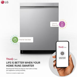 LG 24 in. Smart Built-In Dishwasher with Top Control, 44 dBA Sound Level, 15 Place Settings & 10 Wash Cycles - PrintProof Stainless Steel, PrintProof Stainless Steel, hires