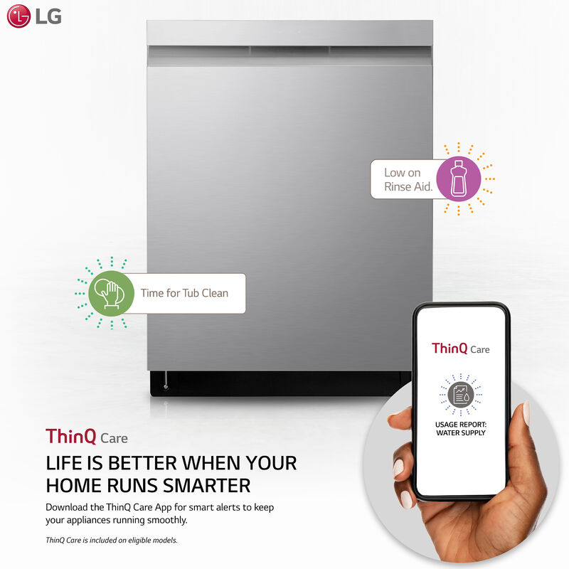 LG 24 in. Smart Built-In Dishwasher with Top Control, 44 dBA Sound Level, 15 Place Settings & 10 Wash Cycles - PrintProof Stainless Steel, PrintProof Stainless Steel, hires