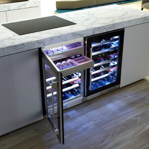 XO 24 in. Undercounter Wine Cooler with Metal Racks, Dual Temperature Zones & 30-Bottle Capacity - Custom Panel Ready, , hires