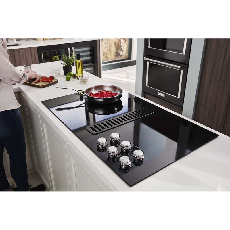 KitchenAid 36 in. 5-Burner Electric Cooktop with Downdraft & Power Burner-  Black