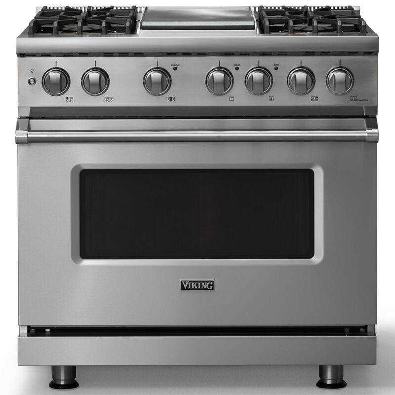 Viking 5 Series 36 in. 5.6 cu. ft. True European Convection Dual Fuel Range with 4 Sealed Burners & Griddle - Stainless Steel, , hires
