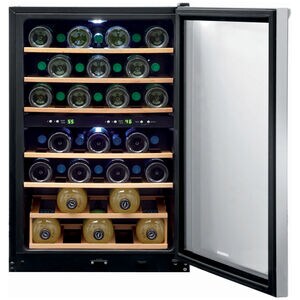 Frigidaire 22 in. Freestanding Wine Cooler with Wood Racks, Dual Temperature Zones & 45 Bottle Capacity - Stainless Steel, , hires