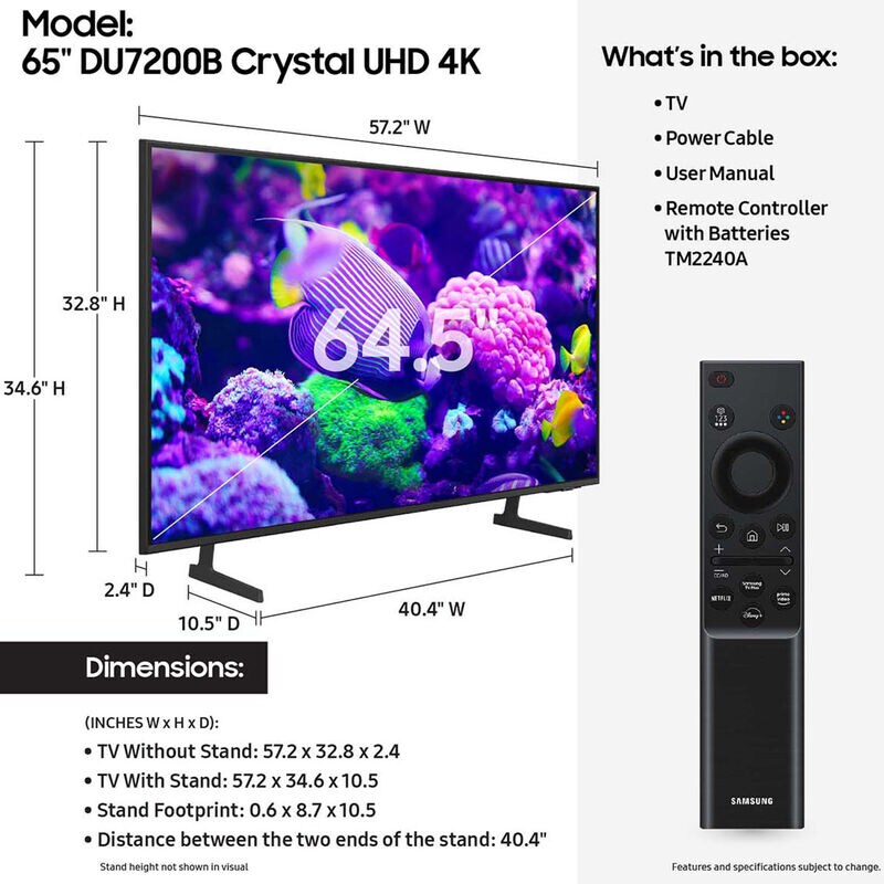 Samsung - 65" Class DU7200 Series LED 4K UHD Smart Tizen TV, , hires