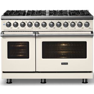 Viking 5 Series 48 in. 7.3 cu. ft. True European Convection Double Oven Dual Fuel Range with 8 Sealed Burners - Pure White - Natural Gas, Polished Chrome Trim Option, , hires