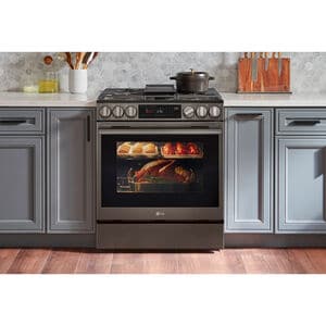 LG 30 in. 6.3 cu. ft. Smart Air-Fry True European Convection Slide-In Gas Range with 5 Sealed Burners & Griddle - Black Stainless Steel, , hires
