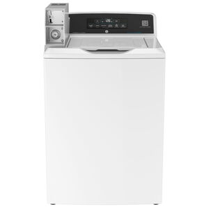 GE 27 in. 3.8 cu. ft. Smart Commercial Top Load Washer with Agitator & Built-In App Payment System - White, , hires