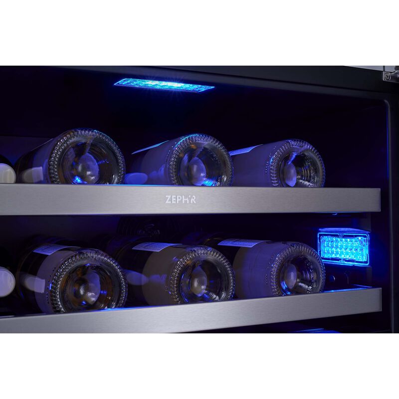 Zephyr Presrv Series 24 in. Undercounter Wine Cooler with Wood Racks, Dual Temperature Zones & 45 Bottle Capacity - Stainless Steel, , hires
