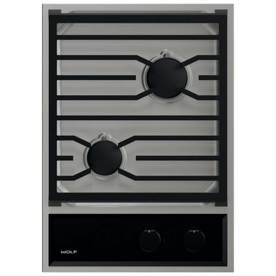 Wolf Transitional Series 15 in. 2-Burner LP Gas Cooktop with Simmer Burner - Stainless Steel | CG152TF/S/LP