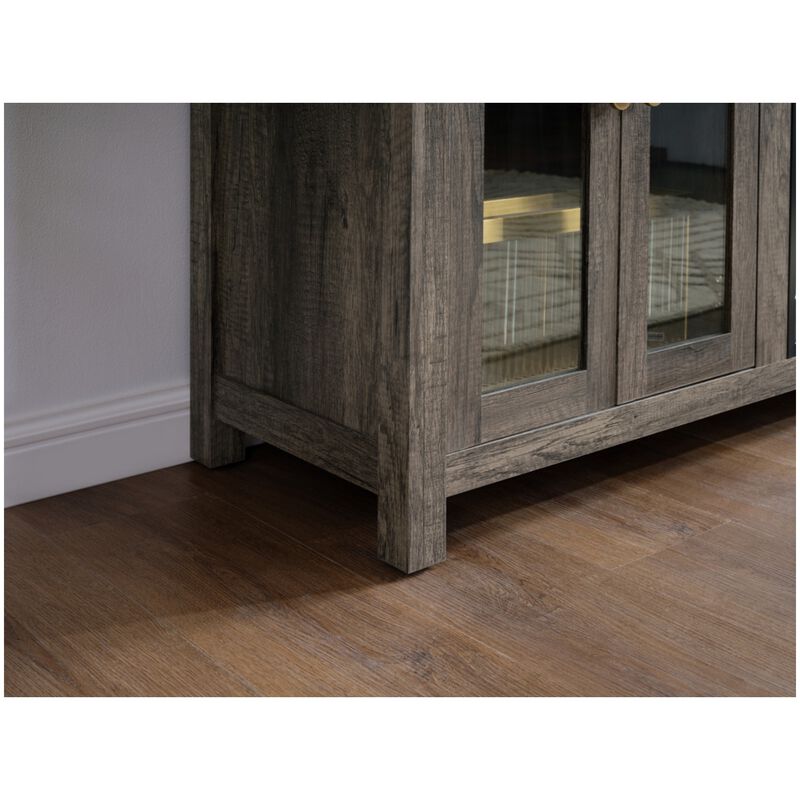 Lilola Ellington 70"W Gray Walnut Finish Fireplace TV Stand Console with Heater, LED Light, Cabinets, Shelves, , hires