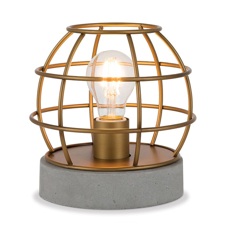 Hudson & Canal Kennet Table Lamp With Antique Brass Cage And Concrete Pedestal Gold, , hires