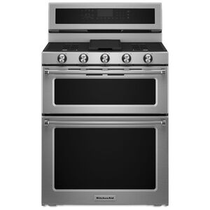 KitchenAid 30 in. 6.0 cu. ft. Convection Double Oven Freestanding Gas Range with 5 Sealed Burners - Stainless Steel, Stainless Steel, hires